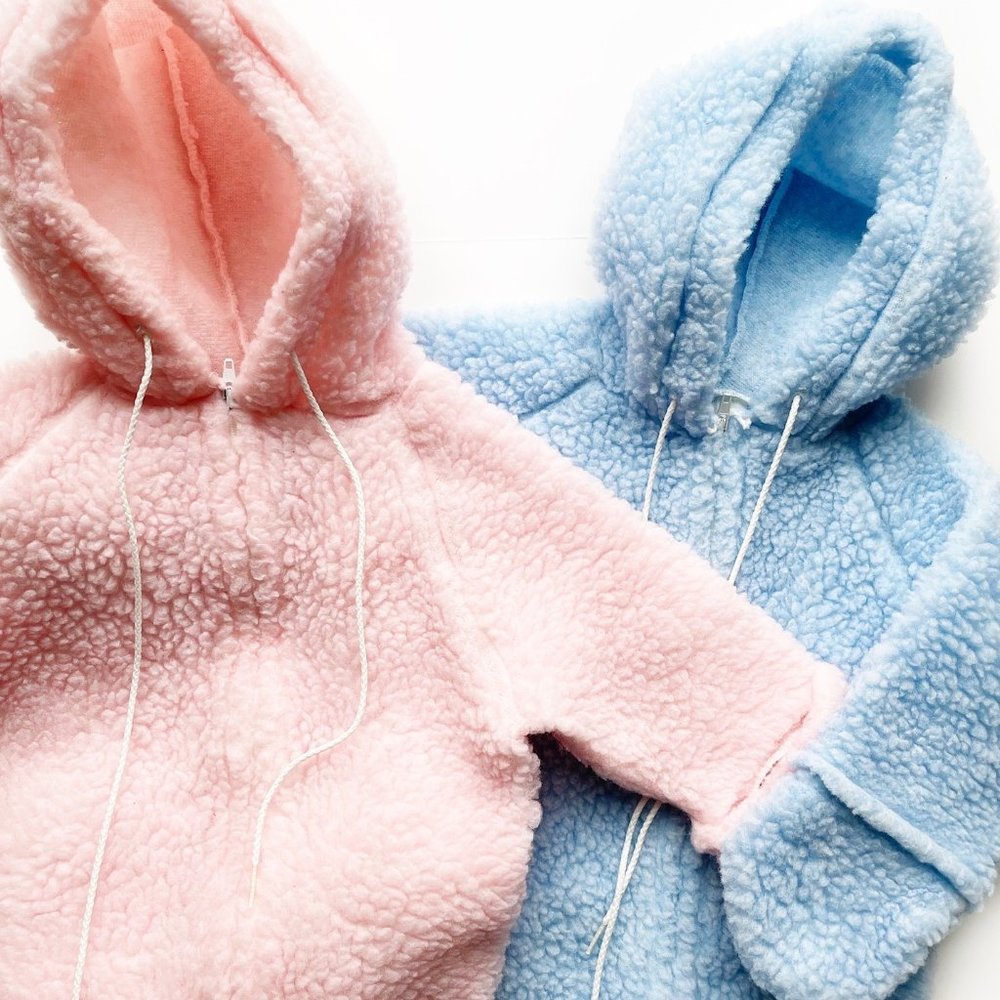 Pair of VINTAGE Gerber Fleece Footed Baby Onesies with Hoods and Mittens | NWOT